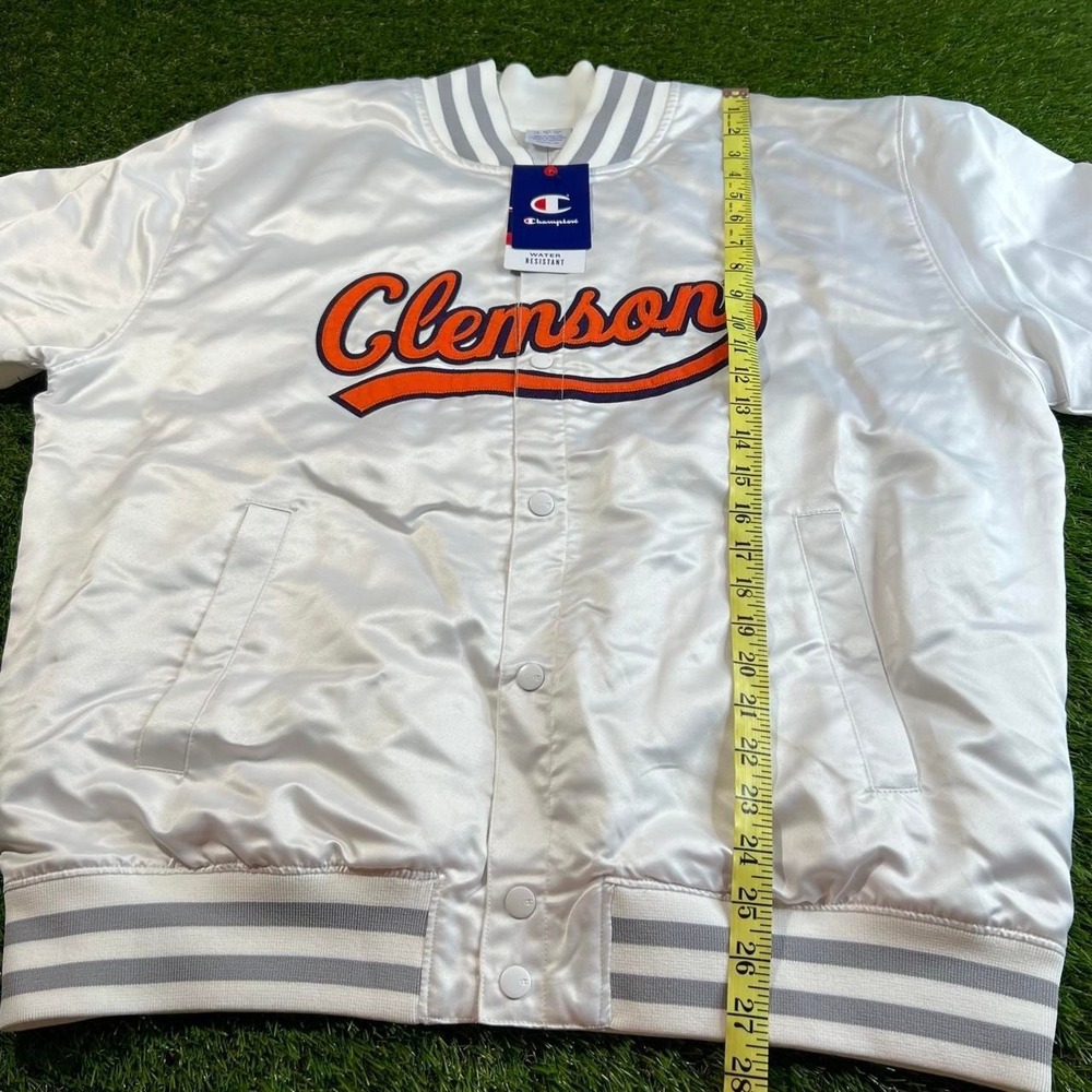 NWT Champion Clemson Tigers Satin Bomber Jacket White Water Resistant Large L - Picture 5 of 7
